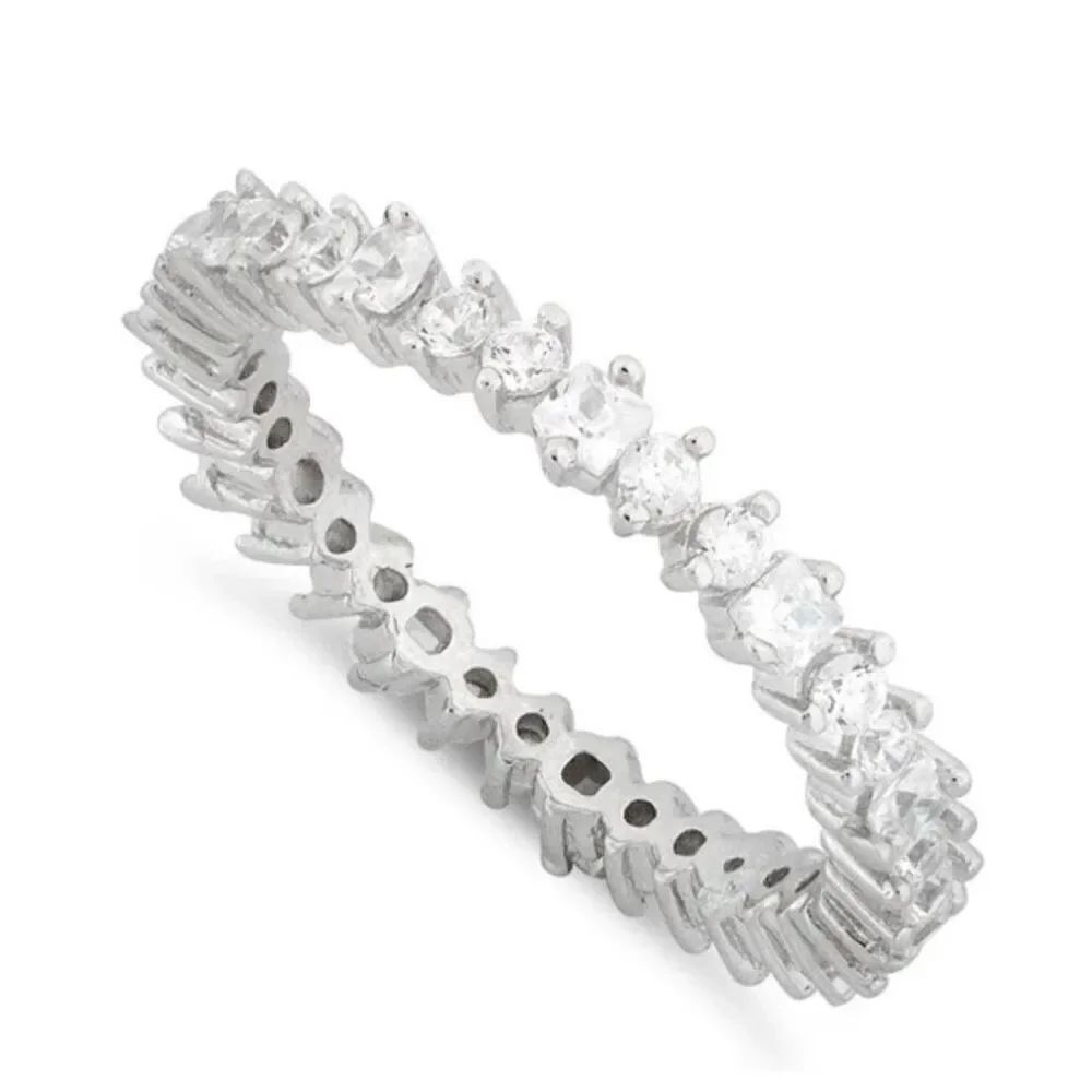Sterling Silver Round & Princess Cut Eternity CZ Ring New